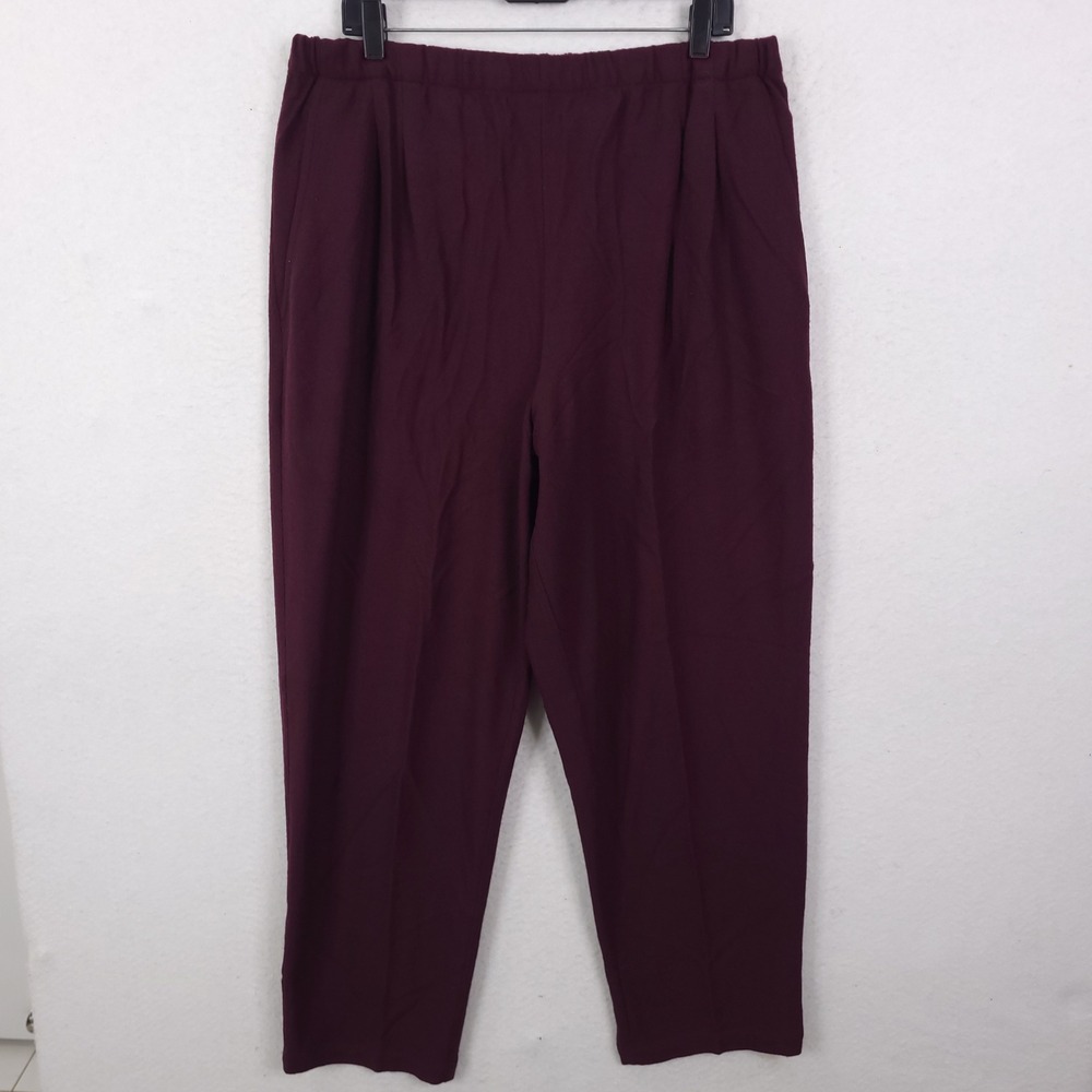 Eileen Fisher 3 Piece Knit Set Cardigan Tee Pants XL Burgundy Sustainable Wool - Picture 4 of 16